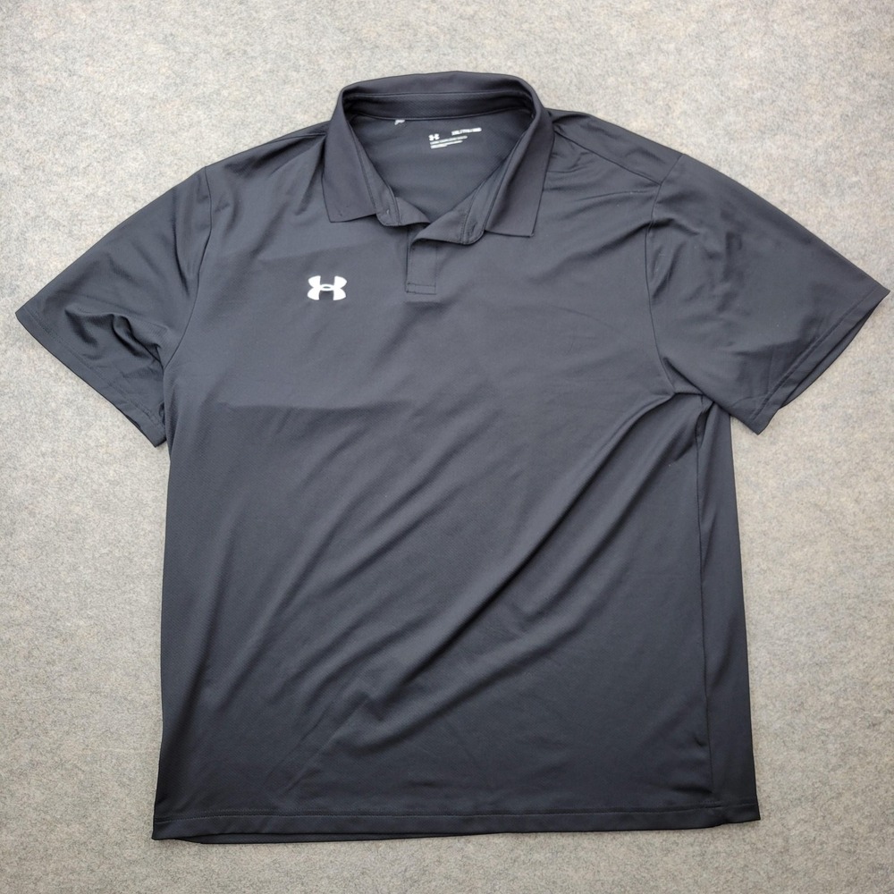 Under Armour Polo Shirt Mens 2XL‎ Black Solid Golf Performance Loose Top